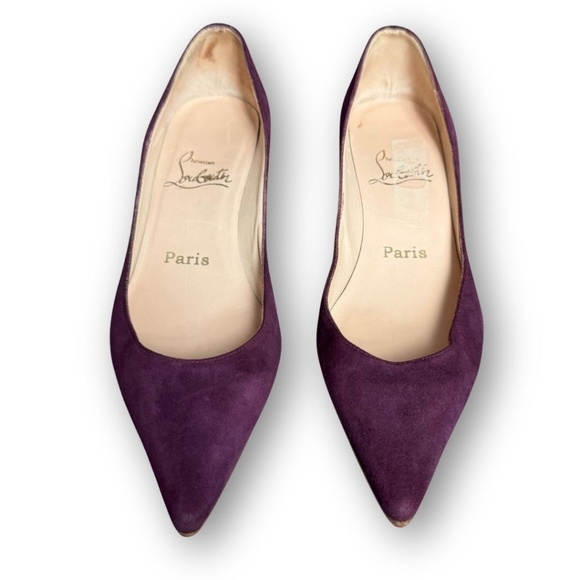 Authentic Christian Louboutin Pipina 55 Purple Suede Pointed Toe Low Wedge - Picture 6 of 10